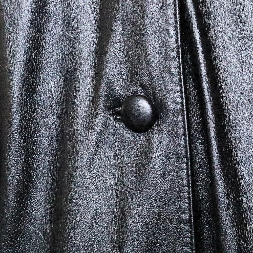 VINTAGE LEATHER TRENCH COAT 22W Venezia Black Halloween Goth Fall Winter Long - Picture 4 of 12